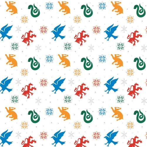 Harry Potter White Snowflake Houses Christmas Fabric
