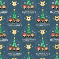 Harry Potter Blue I'd Rather Stay At Hogwarts Christmas Fabric