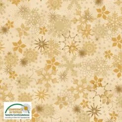 Stof Beige Stars And Snowflakes Christmas Is Near Fabric