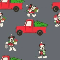 Disney Mickey And Minnie Mouse Red Christmas Truck Fabric