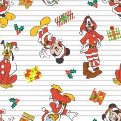 Disney Mickey Mouse And Friends Christmas Stripe Fabric