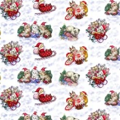 Christmas Kittens Playing In The Snow Fabric