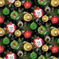 Fireside Kittens Ornaments Christmas Fabric