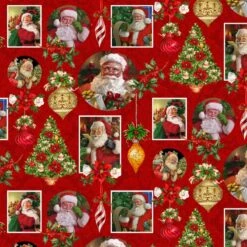 Red Christmas Santa Collage Fabric