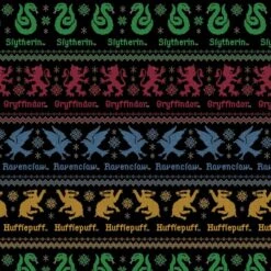 Harry Potter Christmas Sweater Houses Fabric - Black
