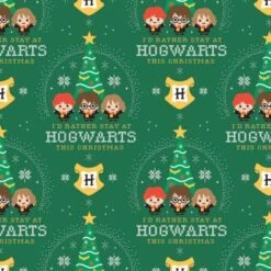 Harry Potter I'd Rather Stay At Hogwarts Christmas Fabric