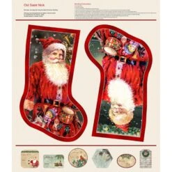 Old Saint Nick Stocking Cream Christmas Panel 36in
