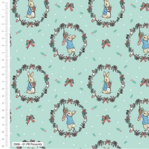 Peter Rabbit Christmas Wreath Fabric - Mint - Image 2