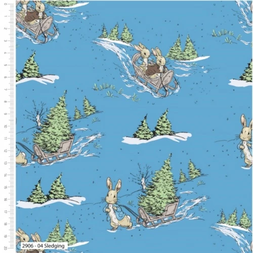 Peter Rabbit Sledging Christmas Fabric - Image 2