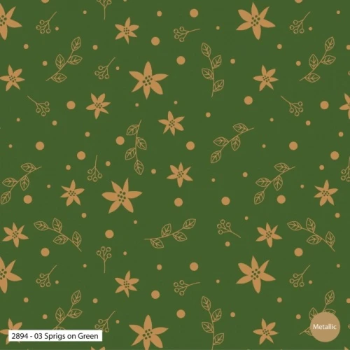 Classic Poinsettia - Sprigs On Green Christmas Fabric