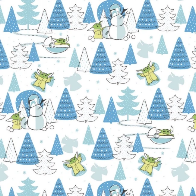 Star Wars Child Yoda Snow Day Christmas Fabric