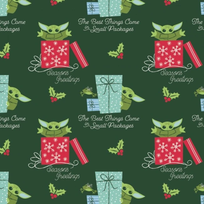 Star Wars Child Yoda Small Packages Christmas Fabric